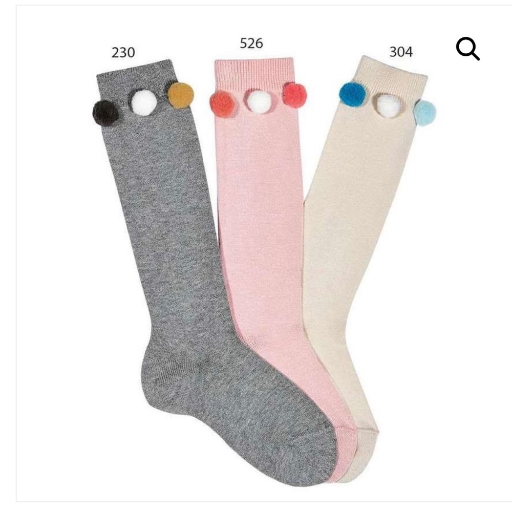 🆕Condor Knee-High Socks with Small Colored Pompoms - Pink Size6
